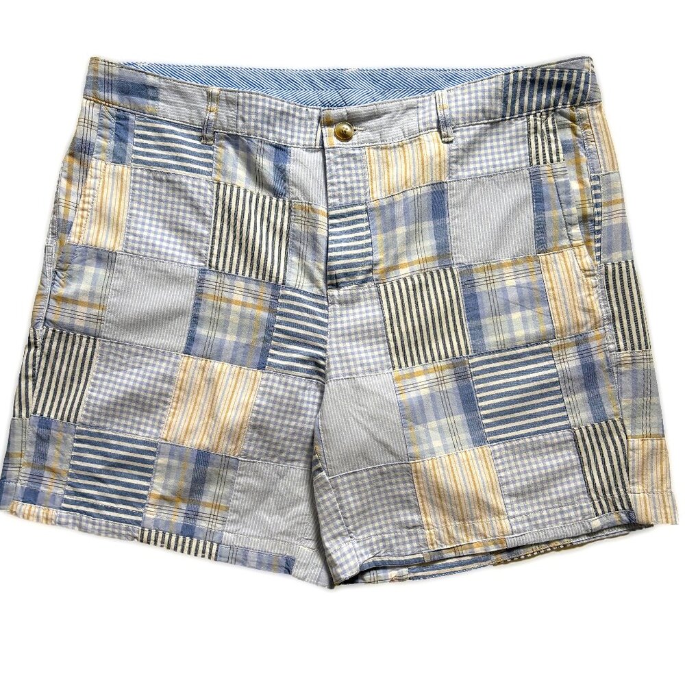 LL Bean Patched Madras Shorts Pale Blue  •6-inch inseam EXCELLENT